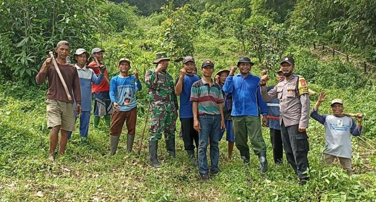 Bhabinkamtibmas Ponggok Bersinergi Lakukan Penghijauan Dilereng Gunung Pegat