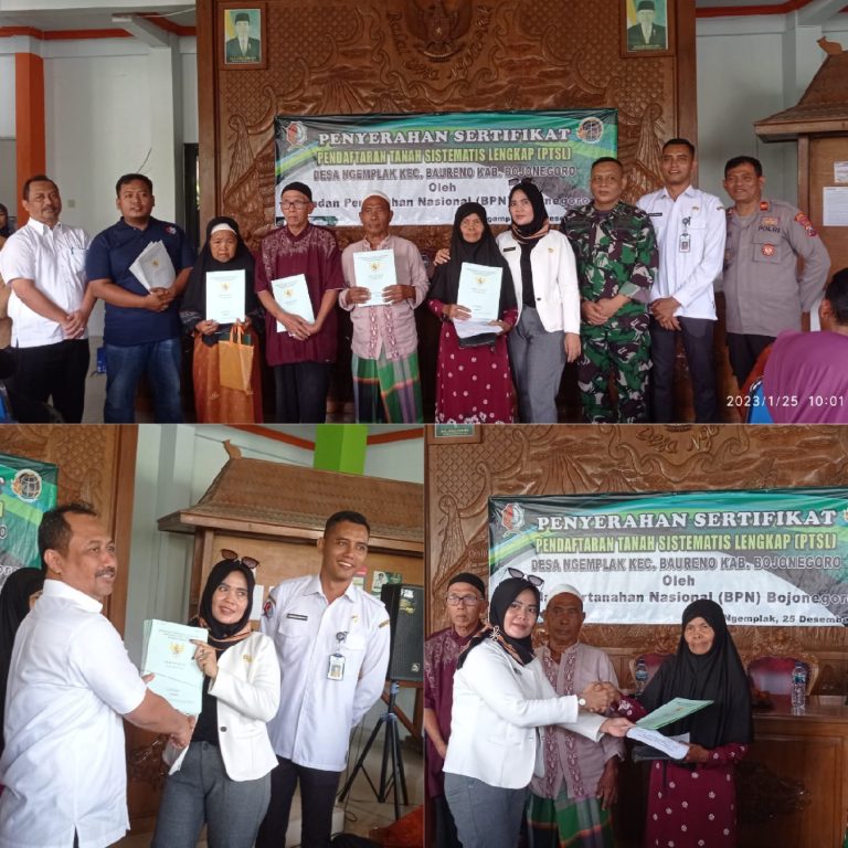 Pemdes Ngemplak dan ATR/BPN Bojonegoro Menyerahkan 1650 Sertifikat Program PTSL