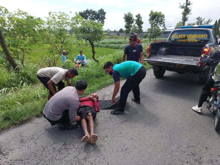 Anggota Polsek Udanawu Laksanakan TPTKP Laka Lantas Tabrak Lari Di Jalan Raya Desa Karangggondang