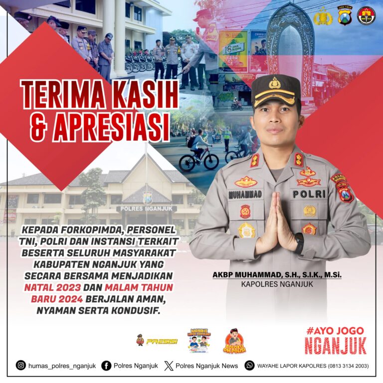 Polres Nganjuk Sukses Amankan Natal 2023 dan Malam Pergantian Tahun 2024, Kapolres Ucapkan Terima Kasih Kepada Semua Pihak