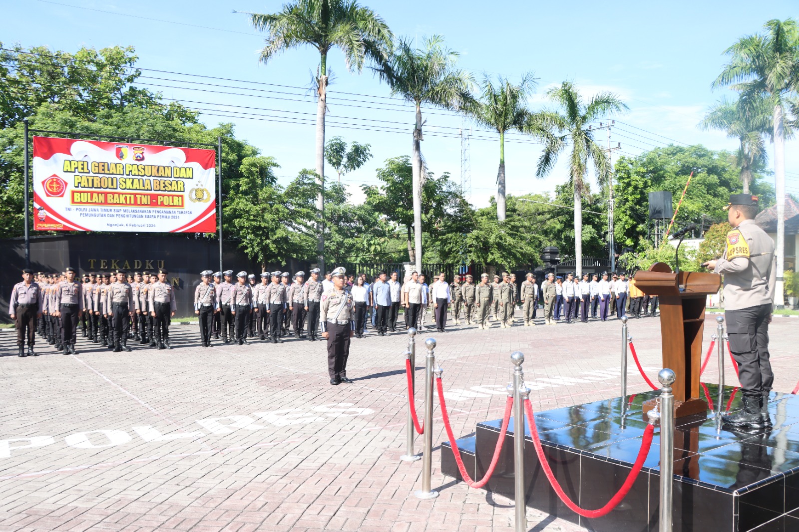 Apel Gelar Pasukan Polres Nganjuk  dan Kodim 0810/Nganjuk Dalam Rangka Bulan Bakti TNI –Polri Tahun 2024.