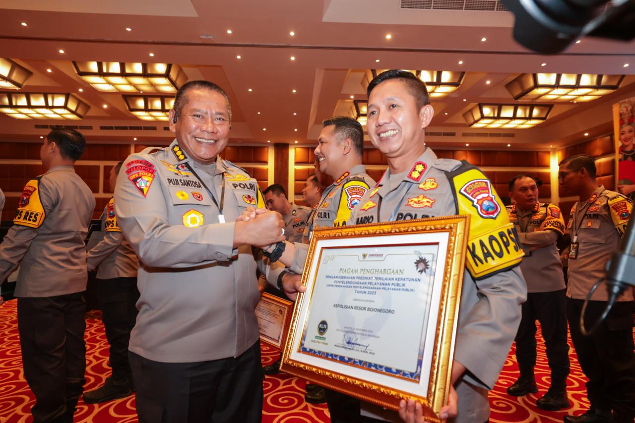 Polres Bojonegoro Raih Penghargaan Penganugerahan Predikat Penilaian Kepatuhan dari Ombudsman RI