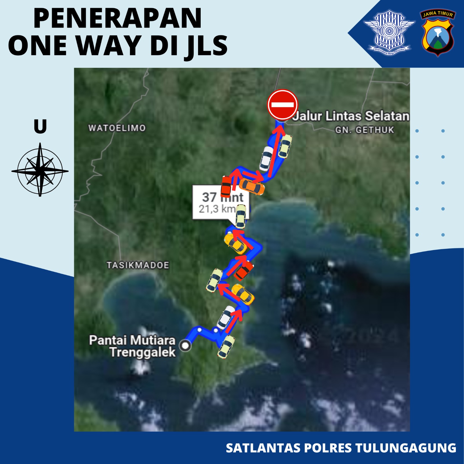 *ANTISIPASI KEMACETAN, SATLANTAS POLRES TULUNGAGUNG TERAPKAN SISTEM “ONE WAY” DI RUAS JLS* 