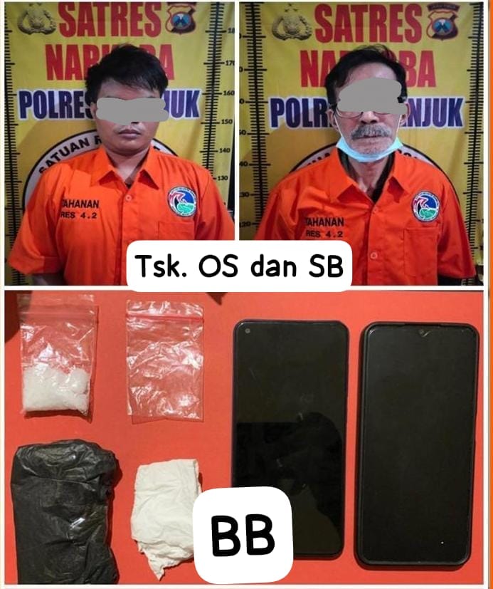 Polres Nganjuk Tangkap Kurir dan Pemesan Narkoba, 7,01 Gram Serbuk Putih diduga Sabu disita saat Penyergapan