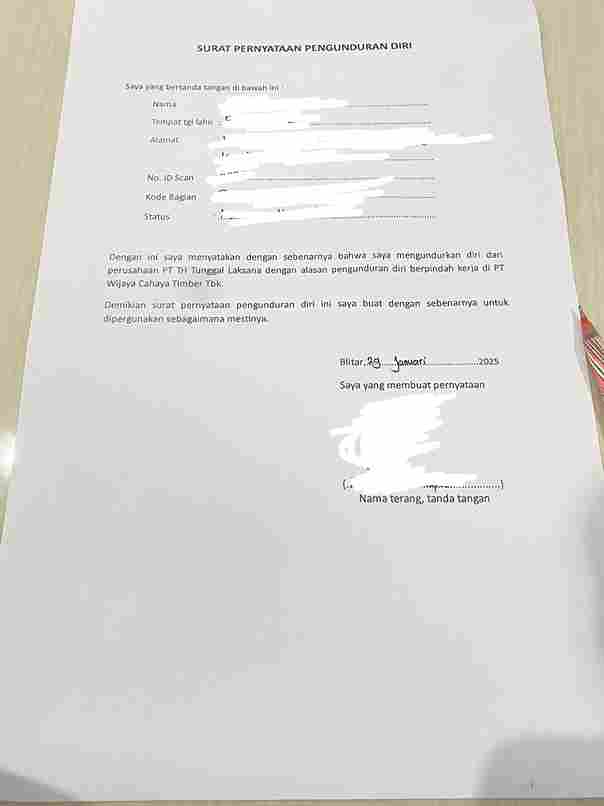 PT TTL DIDUGA PAKSA KARYAWAN ISI SURAT DAN TANDA TANGANI PENGUNDURAN DIRI